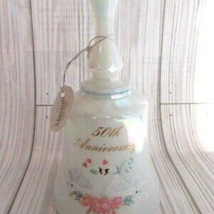 Vintage Fenton Handmade 50th Anniversary White Carnival Glass Bell W/O Music Box